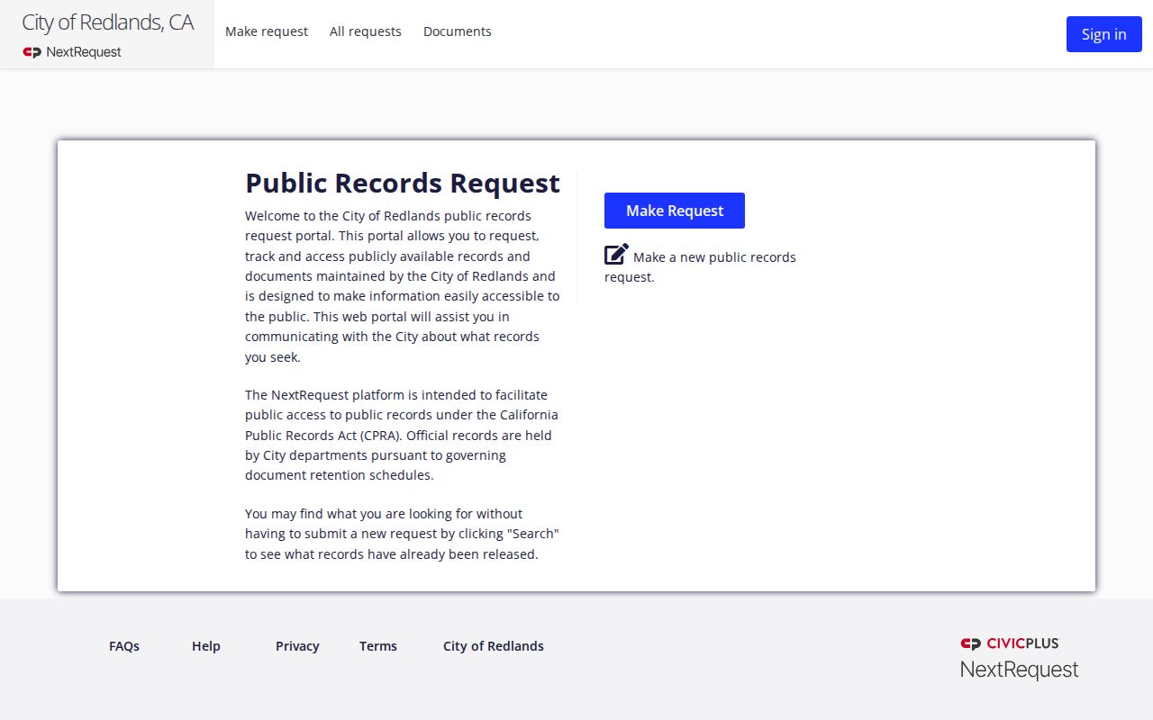 Redlands people search city records request portal
