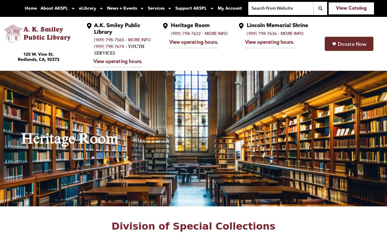 Redlands people directories A.K. Smiley Heritage Room collections