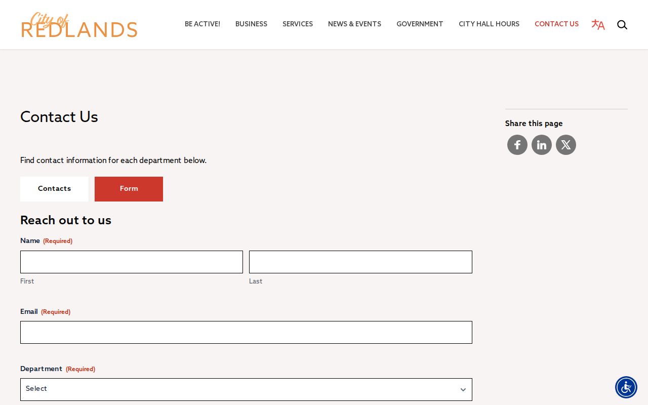 Redlands public records city department contact page